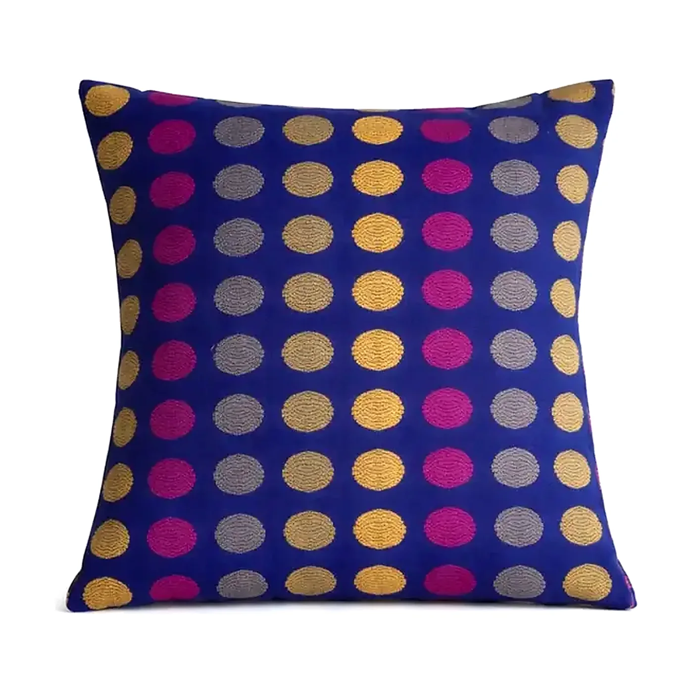 Handwoven Cotton Cushion Cover | Royal Blue Multi-Colour Oval Dot
