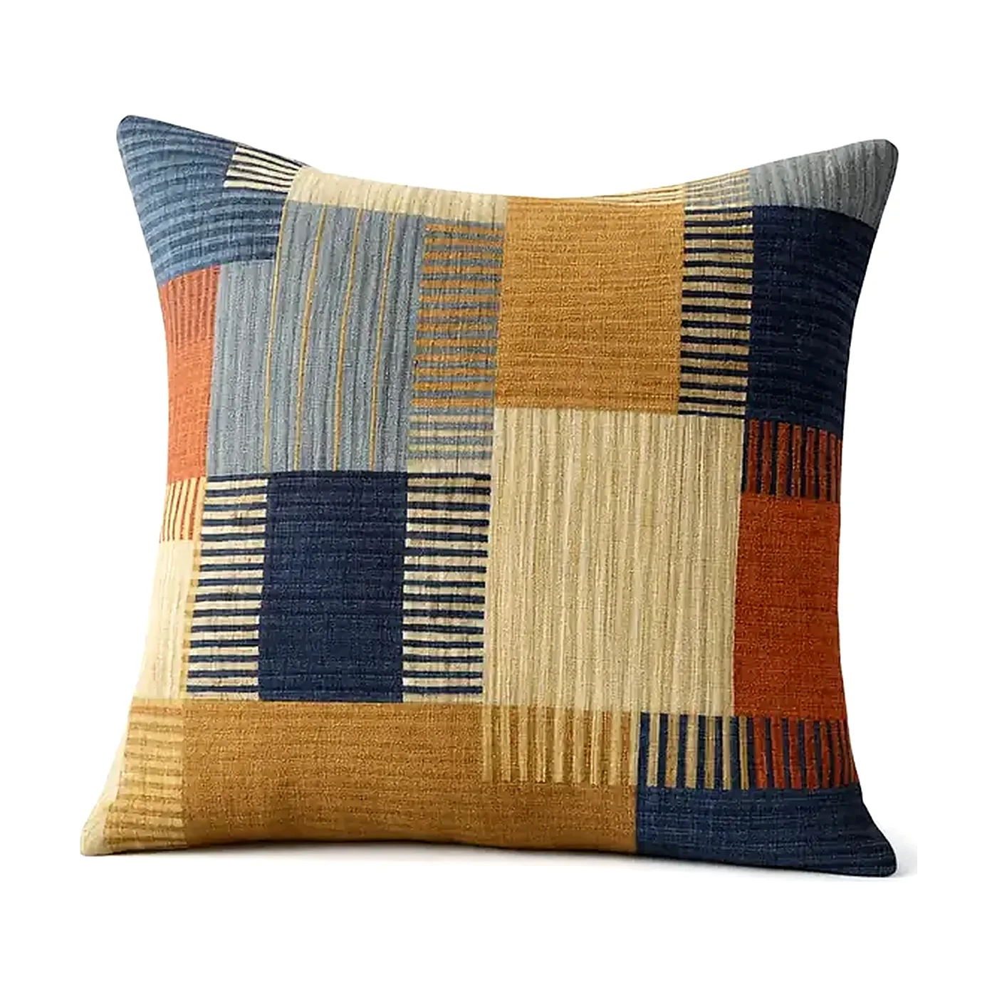 Handwoven Cotton Cushion Cover | Patchwork Block Design